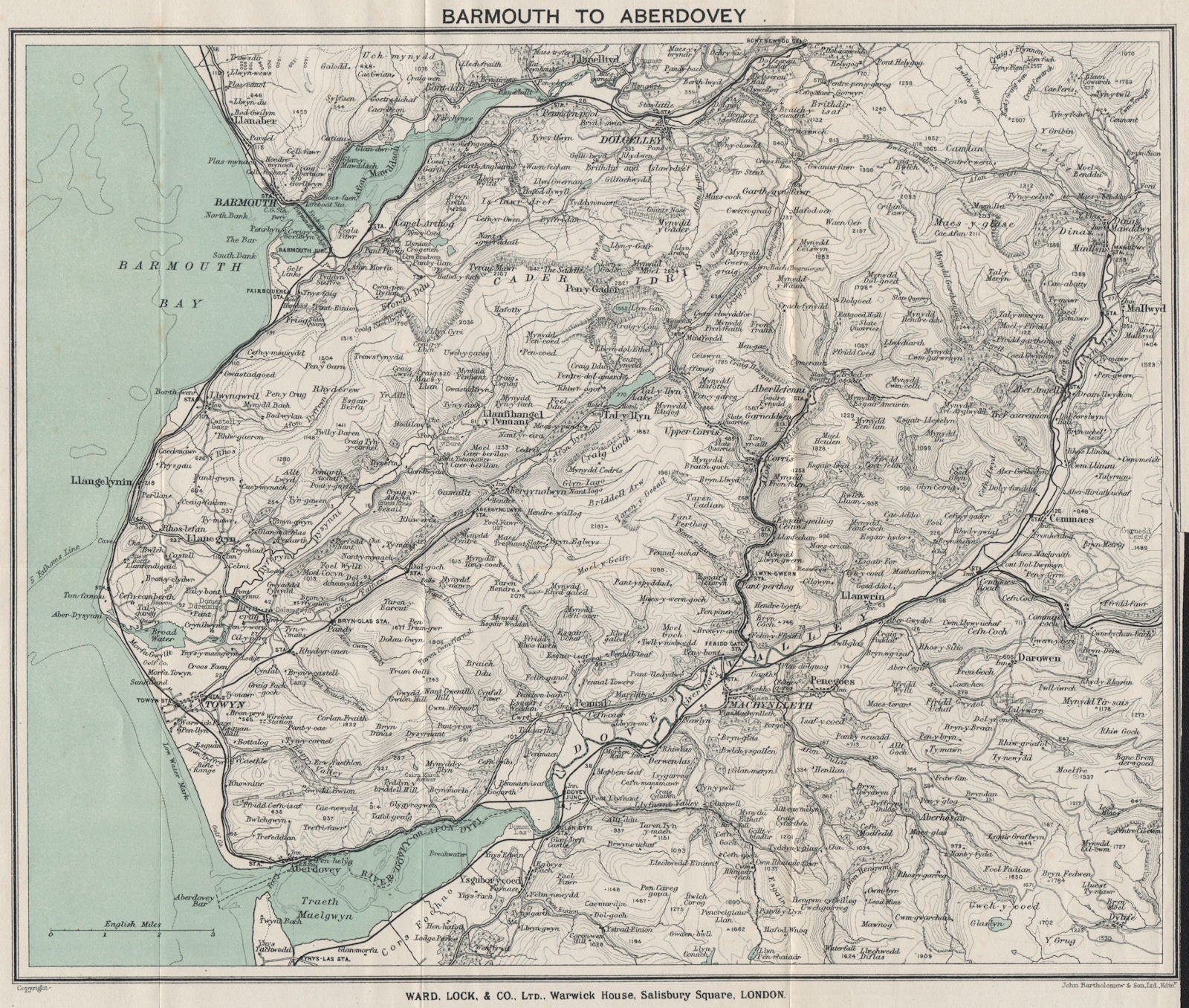 SNOWDONIA SOUTH. Cader Idris. Barmouth Dolgellau Aberdovey. WARD LOCK 1923 map